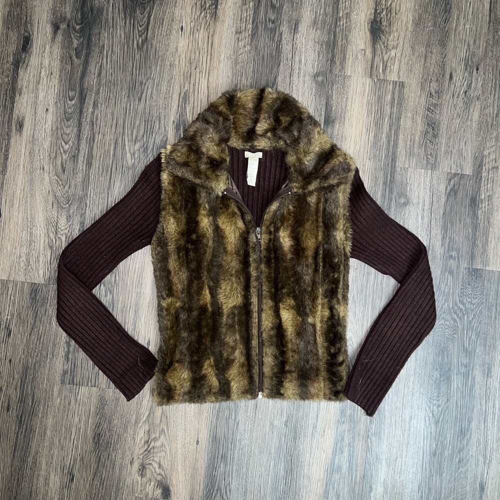 Y2K brown and black faux fur sweater